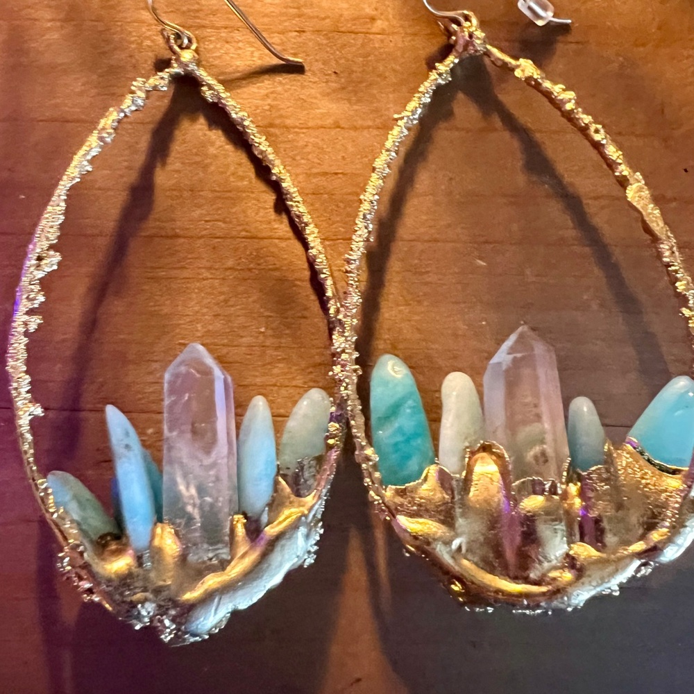 🔮 Amazonite, quartz crystal, herkimer diamond earrings - Picture 11 of 11